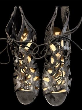 Gently Used Black Lace-Up Cutout Women's Sandals